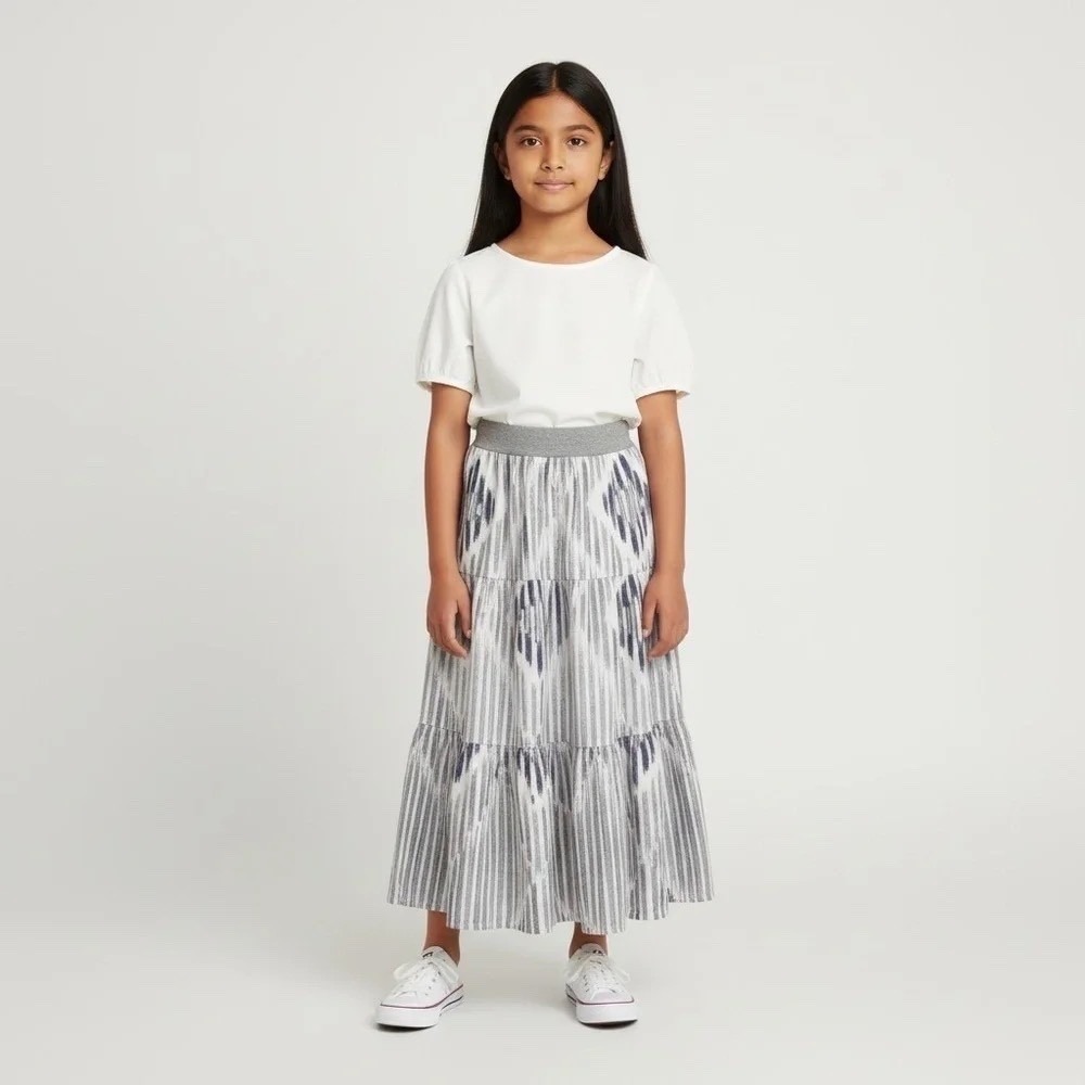 Girls Maxi Mom and Pop's Kids Skirt Size 6/7 Grey Aztec Stripe Woven 100% Cotton